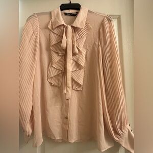 Zara Blush Ruffled Blouse with Bow
